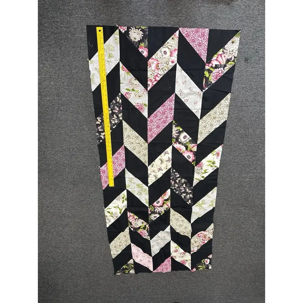 Lot of Black Pink Green Patchwork Quilt Blocks Handmade squares Quilting Strips.